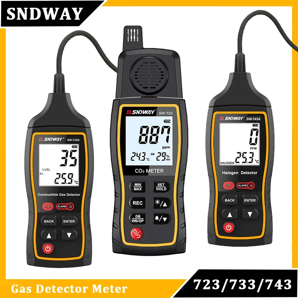 SNDWAY SW 743A 733A 723 Gas Detector Alarm Sensor Carbon Dioxide CO2 Flammable Ex Halogen Professional Gas Leak Analyzer Meter