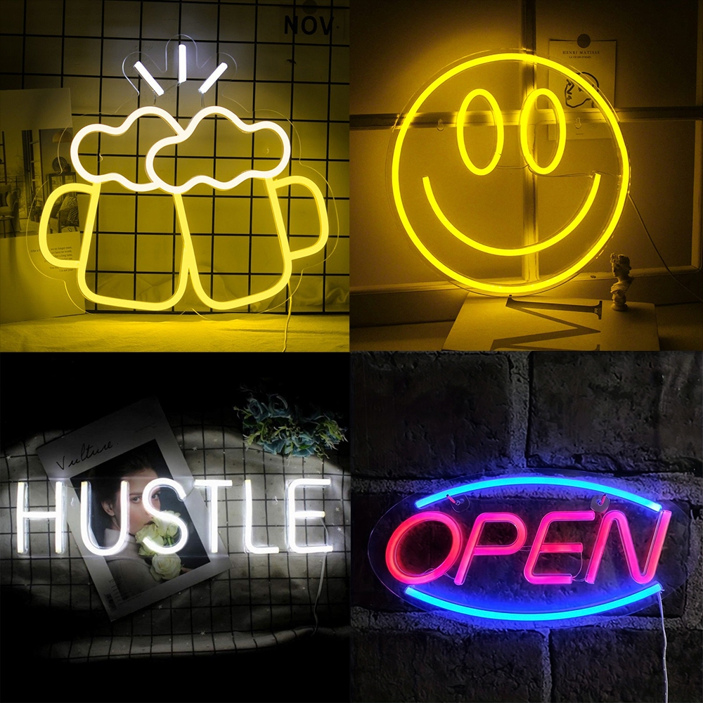 เบียร ์ นีออนป ้ ายยิ ้ มป ้ ายสีเหลืองสีขาวนีออนไฟตกแต ่ งผนังสําหรับ Home Bar Wall Decor Led Neon Light Man Cave Bar ไนท ์ คลับ Beach Store Design Holiday Celebration Party Decor USB