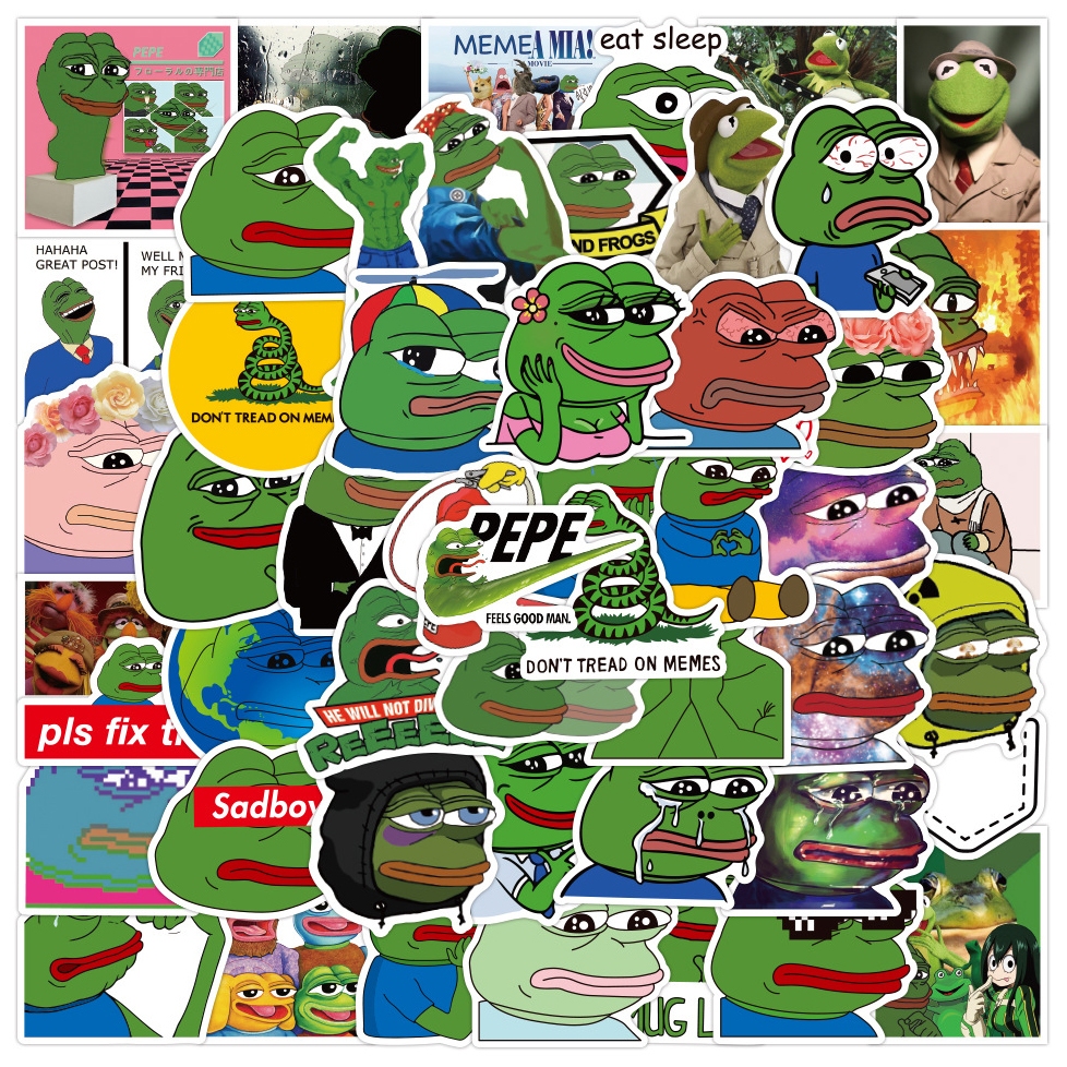 Sad Frog Pepe สติกเกอร์กันน้ำรูปแบบที่แตกต่างกัน, 50 ชิ้น