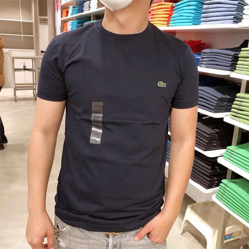 LACOSTE ลาคอสท์ ผู้ชายเรียบง่ายโลโก้ขนาดเล็กลําลองคอกลมแขนสั้นเสื้อยืดผ้าฝ้ายแท้