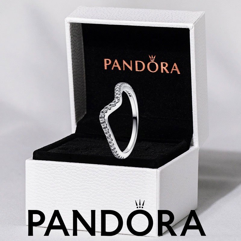 แหวนเงินแท้100% PANDORA S925จับคู่แหวนคลื่นประกาย
