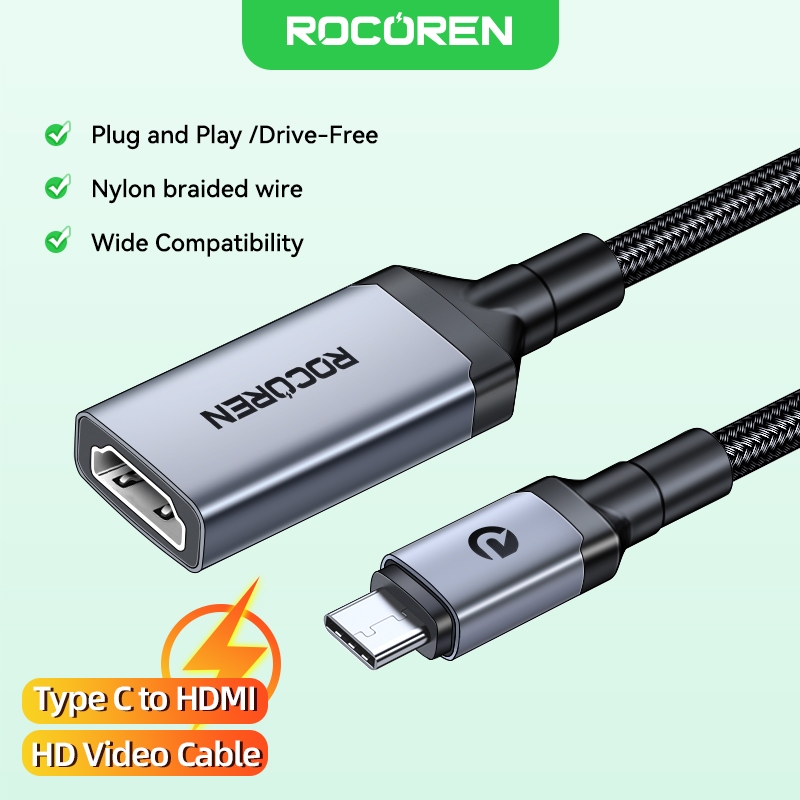 Rocoren ประเภท C ถึง HDMI 2.0 สาย 4K 30Hz ความเร ็ วสูง Type C USB C ถึง HDMI Converter สําหรับโทรศัพท ์ แล ็ ปท ็ อป
