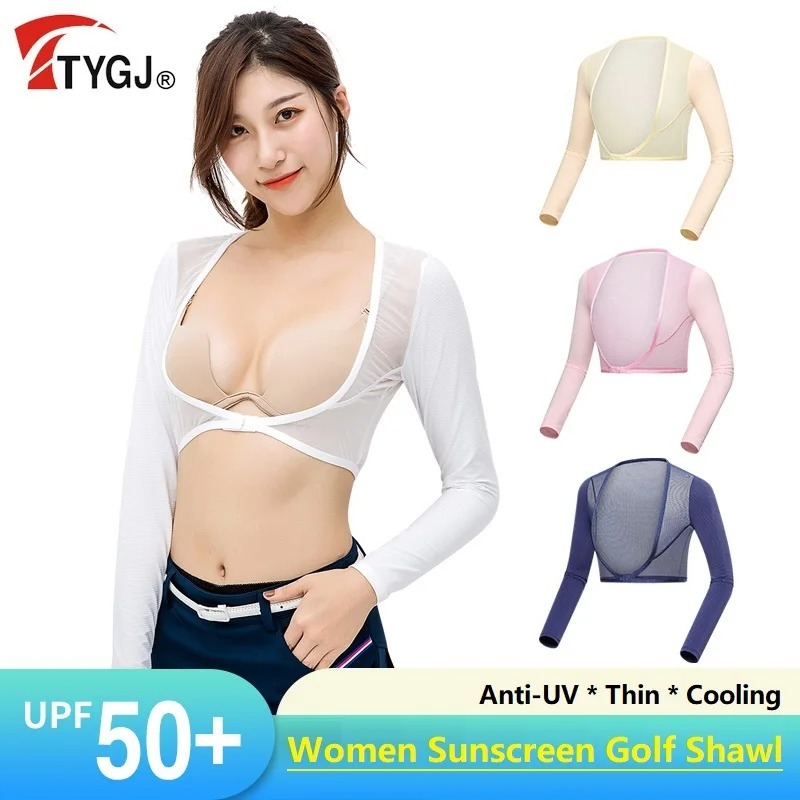 TTYGJ ฤดูร้อนกอล์ฟเจอร์ซีย์สุภาพสตรีเสื้อกันหนาวแขนยาวน้ำแข็งผ้าไหมเสื้อคลุมกันแดด T22