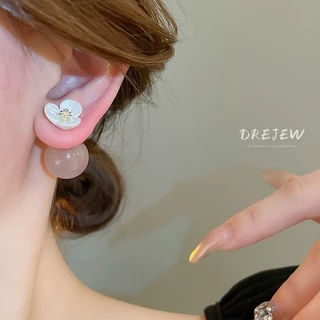 DREJEW เดรช เข็มเงินดอกไม้รอบเรซิ่นต่างหูสไตล์เกาหลีหวานออกแบบต่างหูที่เรียบง่าย ของผู้หญิง หัวใจต่างหูอเนกประสงค์ ไม่แพ้ง่าย