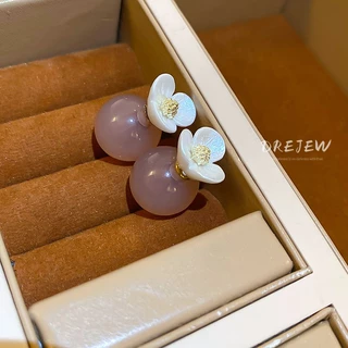 DREJEW เดรช เข็มเงินดอกไม้รอบเรซิ่นต่างหูสไตล์เกาหลีหวานออกแบบต่างหูที่เรียบง่าย ของผู้หญิง หัวใจต่างหูอเนกประสงค์ ไม่แพ้ง่าย