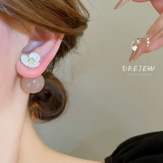 DREJEW เดรช เข็มเงินดอกไม้รอบเรซิ่นต่างหูสไตล์เกาหลีหวานออกแบบต่างหูที่เรียบง่าย ของผู้หญิง หัวใจต่างหูอเนกประสงค์ ไม่แพ้ง่าย
