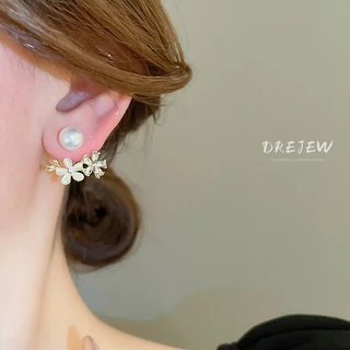 DREJEW เดรช 925 เงินเข็มดอกไม้เพชรต่างหูมุกเกาหลีระดับไฮเอนด์อเนกประสงค์ต่างหูฝรั่งเศสแสงหรูหราประณีตต่างหูใหม่สําหรับผู้หญิง ไม่แพ้ง่าย