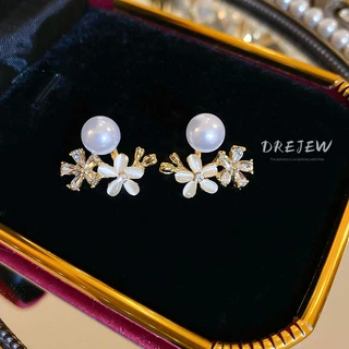DREJEW เดรช 925 เงินเข็มดอกไม้เพชรต่างหูมุกเกาหลีระดับไฮเอนด์อเนกประสงค์ต่างหูฝรั่งเศสแสงหรูหราประณีตต่างหูใหม่สําหรับผู้หญิง ไม่แพ้ง่าย