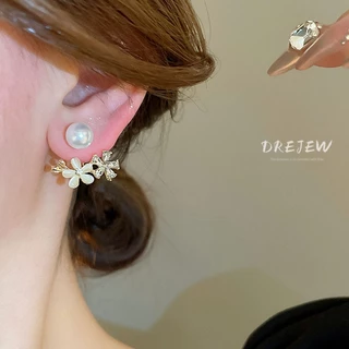 DREJEW เดรช 925 เงินเข็มดอกไม้เพชรต่างหูมุกเกาหลีระดับไฮเอนด์อเนกประสงค์ต่างหูฝรั่งเศสแสงหรูหราประณีตต่างหูใหม่สําหรับผู้หญิง ไม่แพ้ง่าย