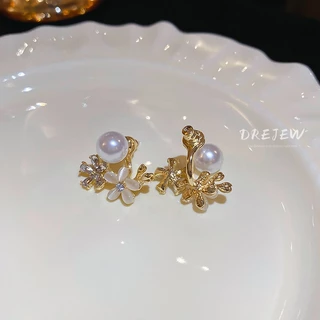 DREJEW เดรช 925 เงินเข็มดอกไม้เพชรต่างหูมุกเกาหลีระดับไฮเอนด์อเนกประสงค์ต่างหูฝรั่งเศสแสงหรูหราประณีตต่างหูใหม่สําหรับผู้หญิง ไม่แพ้ง่าย