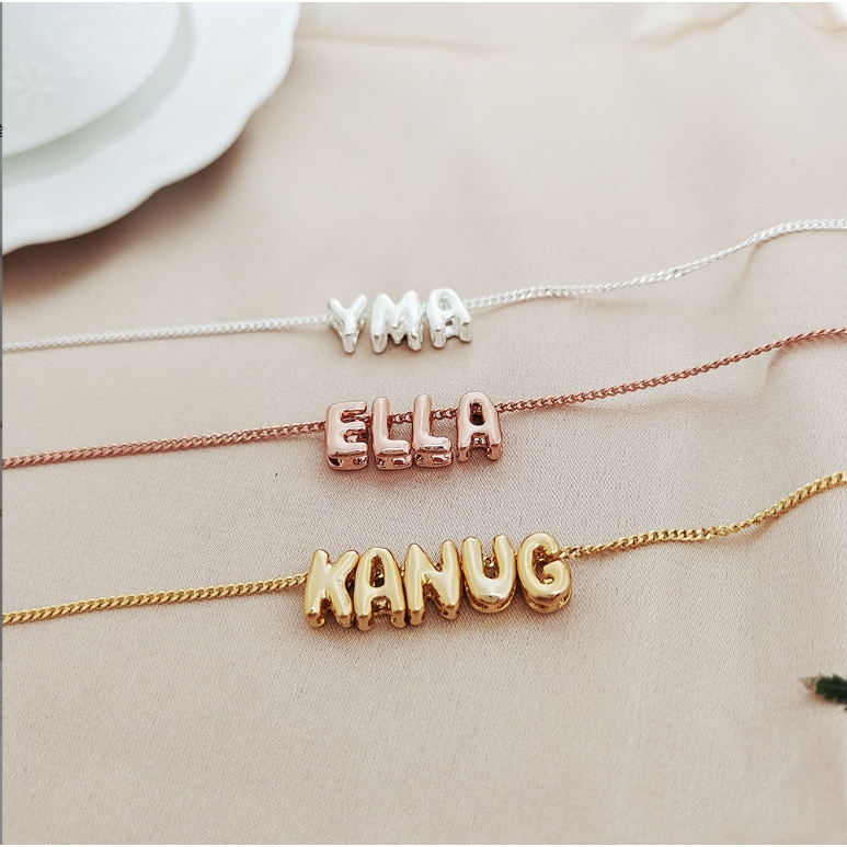 18k ทองจริงชุบ Bubble ตัวอักษรภาษาอังกฤษ DIY ฟรีจับคู ่ สร ้ อยข ้ อมือสร ้ อยคอเครื ่ องประดับจี ้