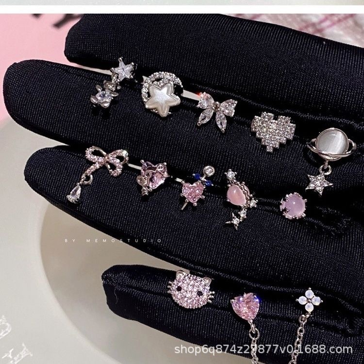 Jojo COCO ต่างหูสตั๊ด เงิน S925 ประดับเพทาย รูปหัวใจ สีชมพู สําหรับผู้หญิง