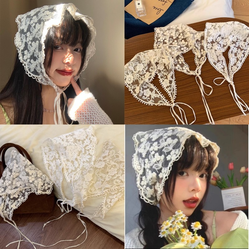 Summer Lace Triangle Bandana Head Band Womens Korean Style Fresh Cute Sweet Hairband เครื่องประดับผม