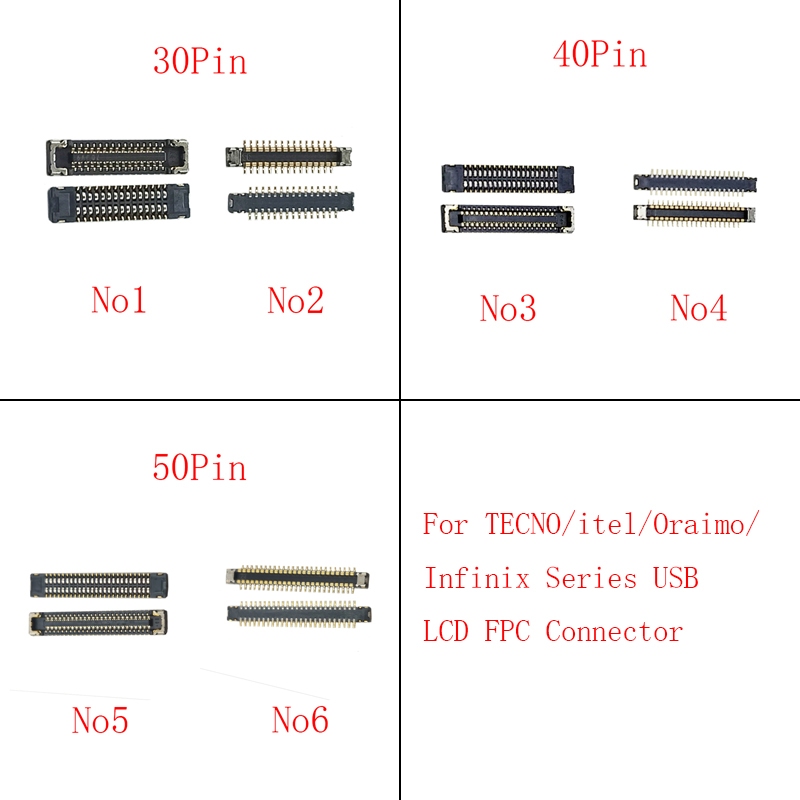 2-5pcs 30 40 50 Pin จอแสดงผล LCD FPC Connector บนเมนบอร์ดสําหรับ Infinix TECNO Itel Oraimo Series USB Charger ชาร์จพอร์ต FPC