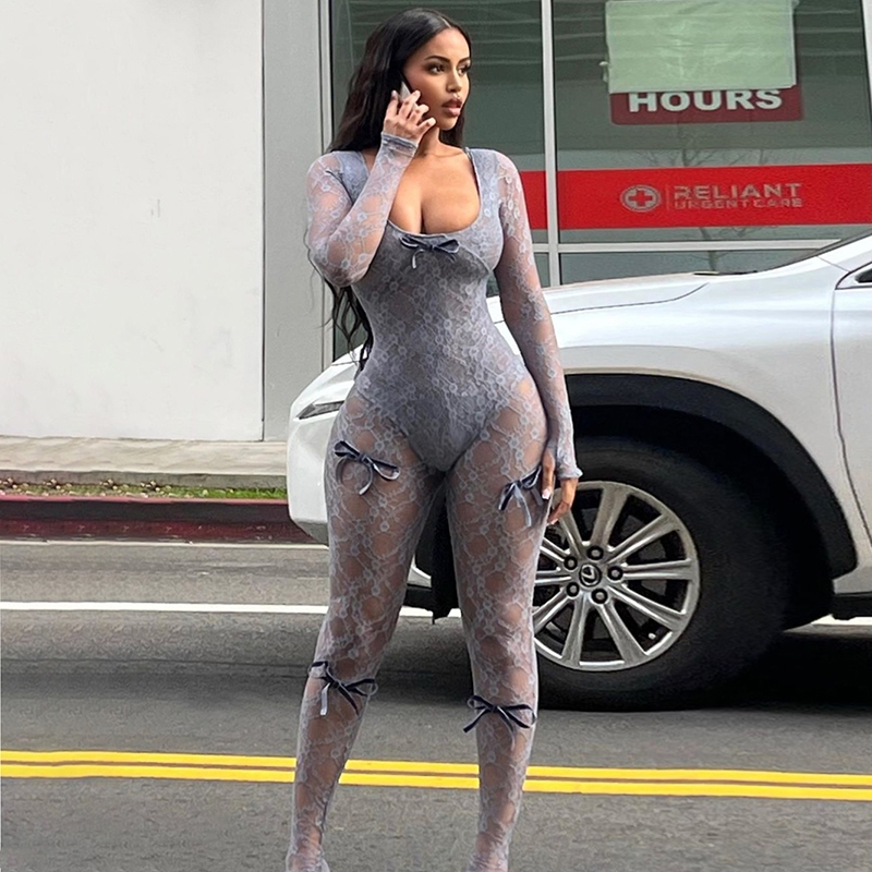แปลก Puss ดูผ่าน Jumpsuit เซ็กซี่ผู้หญิงฤดูร้อนแฟชั่น Coquette คอต่ํา Midnight Clubwear ผอมยืดหยุ่นออกกําลังกาย Overalls