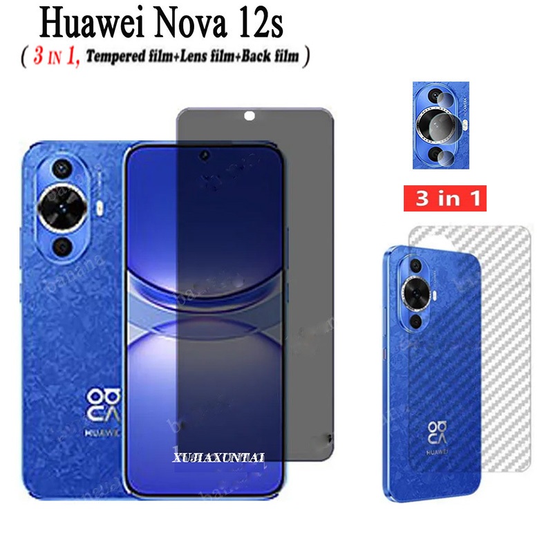 3-in-1 สําหรับ Huawei Nova 12s กระจกนิรภัยสําหรับ Nova 12i 12SE Anti-Spy Full Cover Screen Protector Anti Peek ความเป ็ นส ่ วนตัวฟิล ์ มและฟิล ์ มคาร ์ บอนไฟเบอร ์ และกล ้ อง Protector