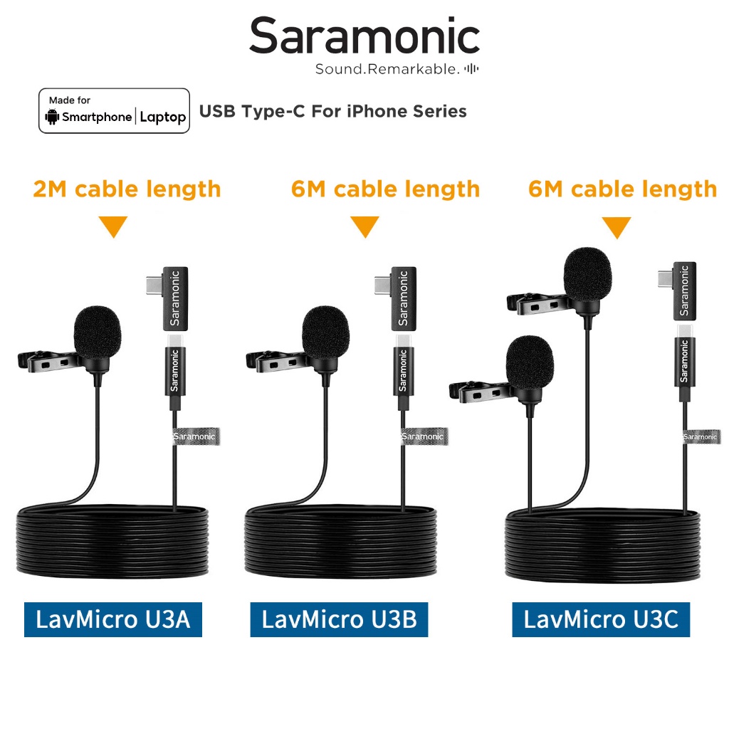 Saramonic LavMicro U3 Series Type-C Condenser Lavalier Lapel ไมโครโฟนสําหรับโทรศัพท ์ มือถือ Android DJI Osmo Action Pocket Youtube