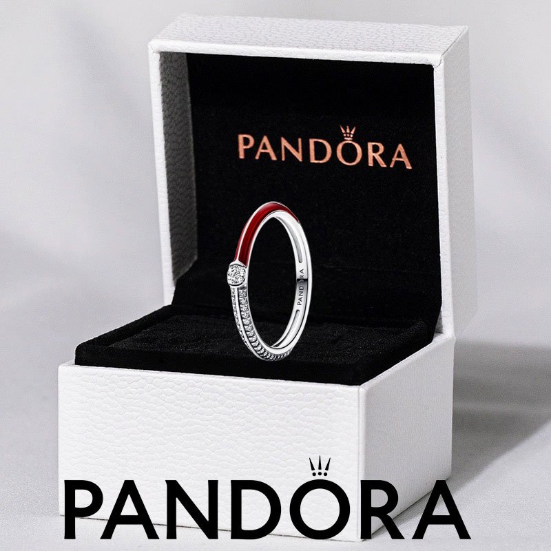 100% Pandora แหวนเงินแท้ S925จับคู่ Pandora ME pavé & Red dual RING