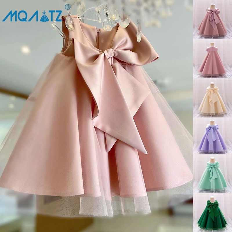 Mqatz ชุดเดรสเจ้าหญิง แขนกุด ประดับโบว์ ขนาดใหญ่ แฟชั่นฤดูร้อน สําหรับเด็กผู้หญิง 0-4Y LAL38