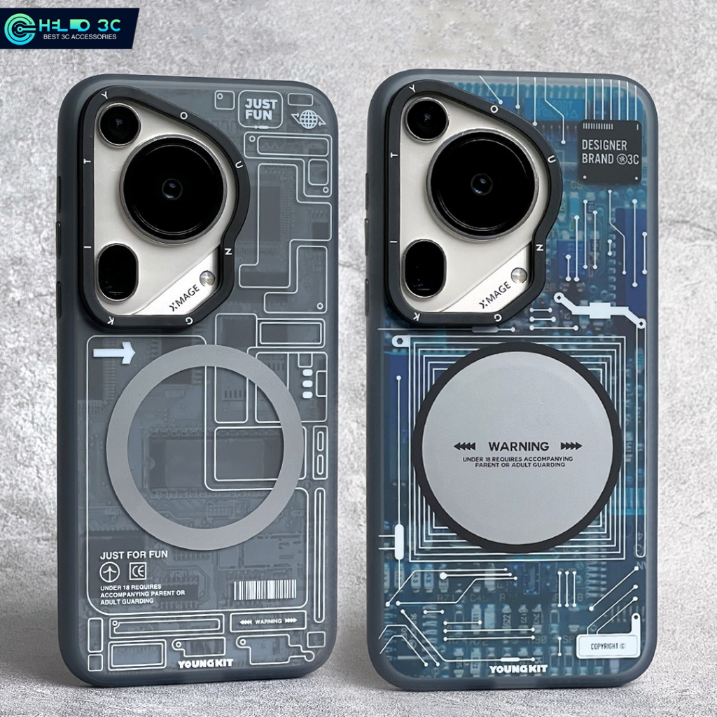 Youngkit Circuit Texture เคสแม่เหล็ก เข้ากันได้กับ Huawei Pura 70 เกรดทหารลดลงและความต้านทานรอยขีดข่วน เคส Huawei Pura 70 Ultra