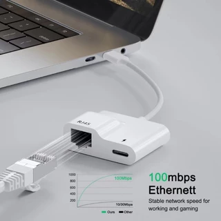 อะแดปเตอร์อีเธอร์เน็ต USB C ถึง RJ45 100Mbps LAN สายเคเบิลเครือข่ายสําหรับโทรศัพท์มือถือแล็ปท็อปแท็บเล็ต Type C การดูแลเครือข่ายพร้อมการชาร์จอย่างรวดเร็ว