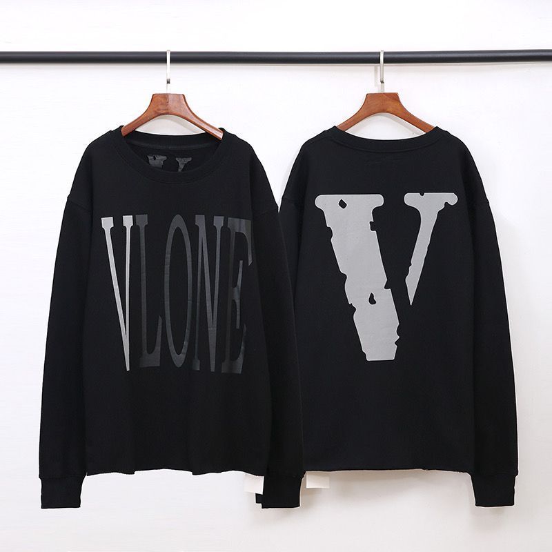ยุโรป American Street Wear New York Limited VLONE สะท้อนแสง Big V ชาย High Street Hip Hop Dark vibe สไตล์รอบคอเสื้อกันหนาว