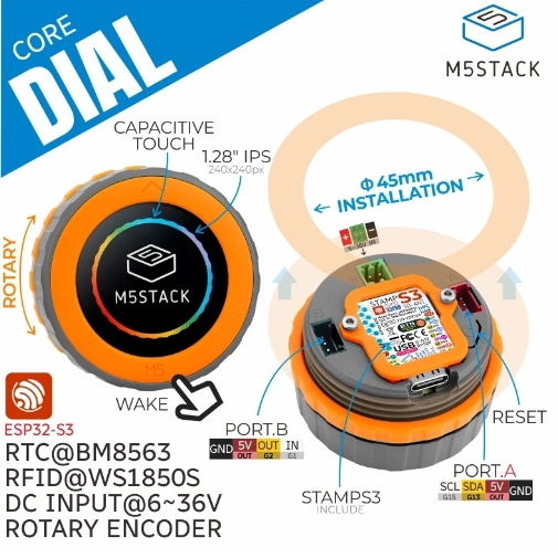 M5stack Official M5Stack Dial - ESP32-S3 Smart Rotary Knob w/ 1.28 หน ้ าจอสัมผัสทรงกลม