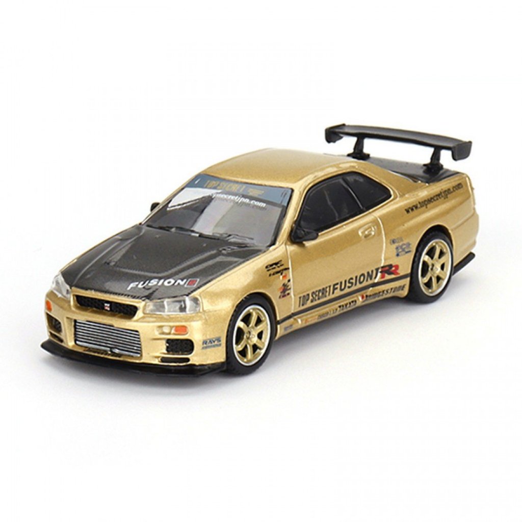 Mini GT MGT00676-R 676 1/64 NISSAN SKYLINE GT-R R34 TOP SECRET GOLD JAPAN EXCLUSIVE RHD DIECAST SCAL