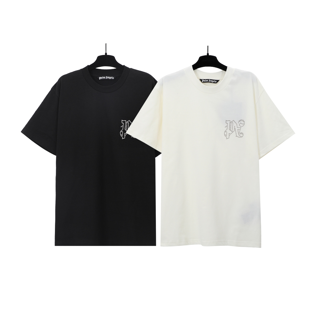 Palm 2024 ใหม่ PA Liuding Tie เพชรแขนสั้น Angels อเมริกัน Casual แฟชั่นหลวมเสื้อยืดและเรียบง่ายสําหรับชาย