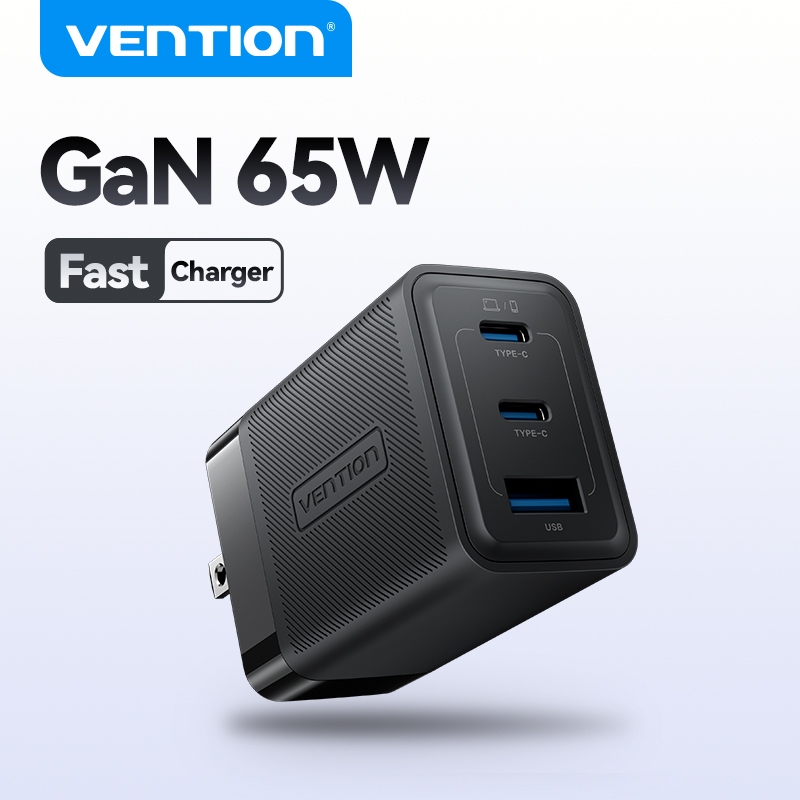 Vention GaN ที่ชาร์จ 65W หัวชาร์จเร็ว Type c Fast GaN เครื่องชาร์จ QC 3.0 หัวชาร์จ for IPhone 11/13