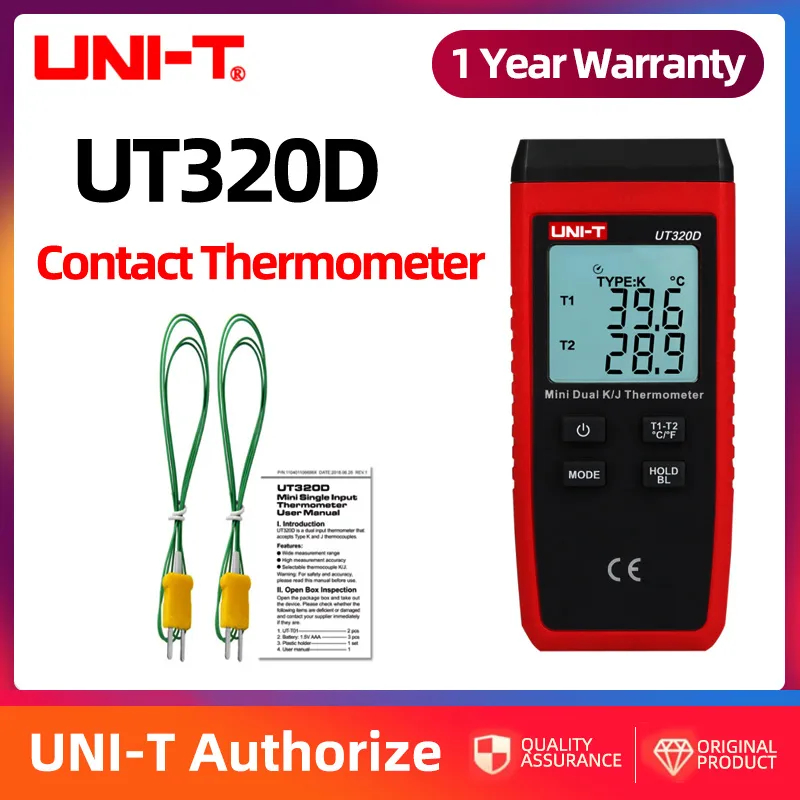 UNI-T UT320A UT320D เครื่องวัดอุณหภูมิ แบบสัมผัส ขนาดเล็ก เทอร์โมสตัท ช่องคู่ K / J เพื่อจัดเก็บข้อม