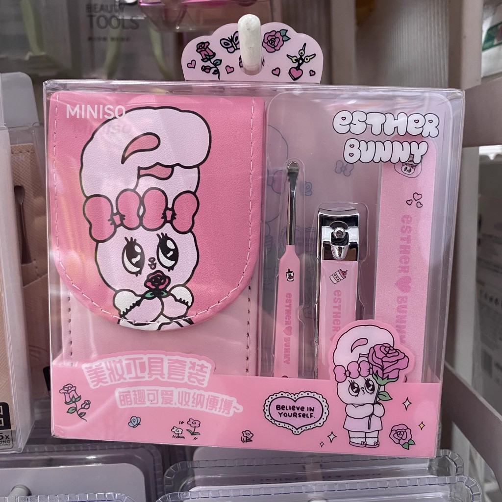 Mini miniso miniso สินค้าพรีเมี่ยม Acele Rabbit Series ชุดเครื่องมือความงามกรรไกรตัดเล็บการ์ตูนหูช้อ