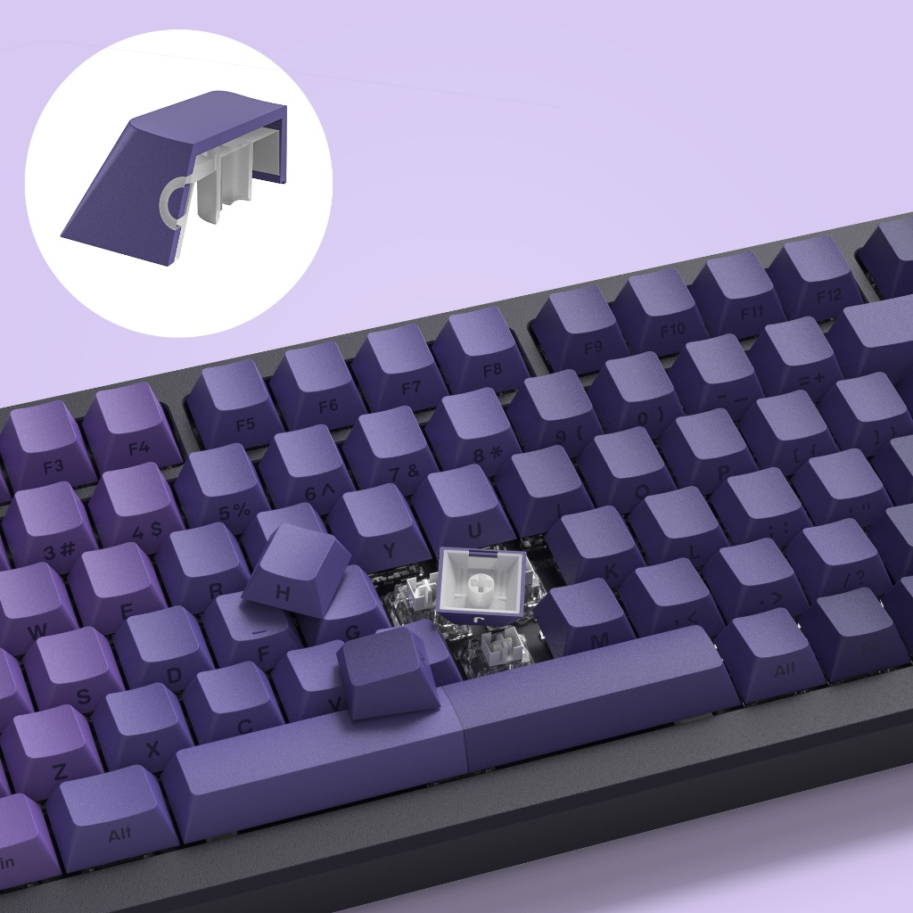 Womer 121 คีย์แนวนอนไล่โทนสีสีม่วง Shine ผ่านด้านข้างพิมพ์ Keycaps Double Shot PBT Key Caps สําหรับ Cherry Gateron MX Switches คีย์บอร์ดเครื่องกล