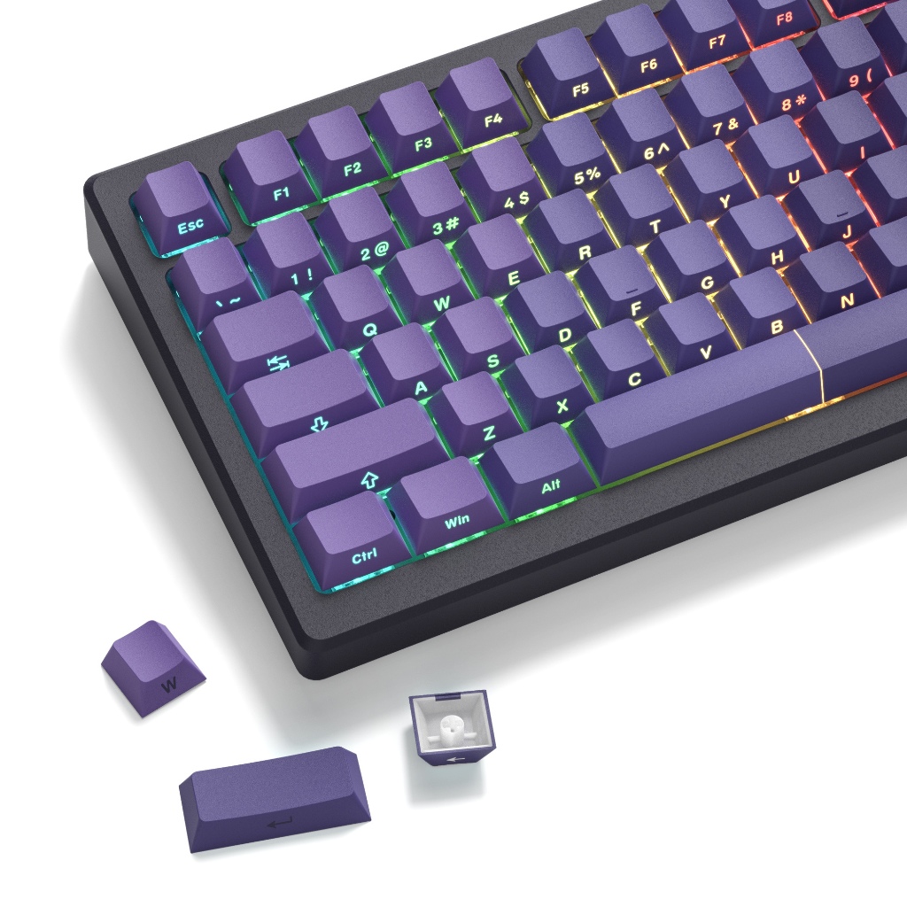 Womer 121 คีย์แนวนอนไล่โทนสีสีม่วง Shine ผ่านด้านข้างพิมพ์ Keycaps Double Shot PBT Key Caps สําหรับ Cherry Gateron MX Switches คีย์บอร์ดเครื่องกล