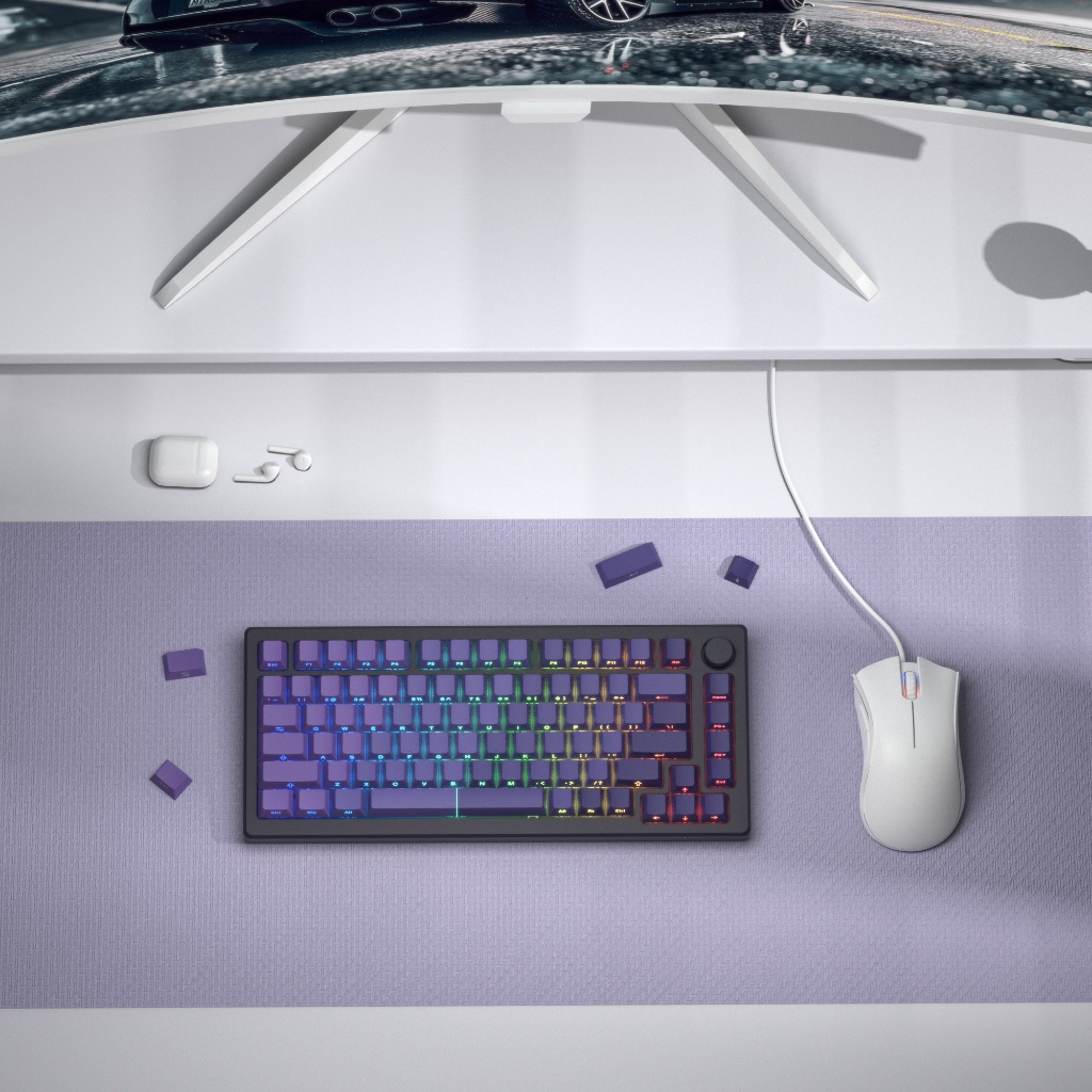 Womer 121 คีย์แนวนอนไล่โทนสีสีม่วง Shine ผ่านด้านข้างพิมพ์ Keycaps Double Shot PBT Key Caps สําหรับ Cherry Gateron MX Switches คีย์บอร์ดเครื่องกล