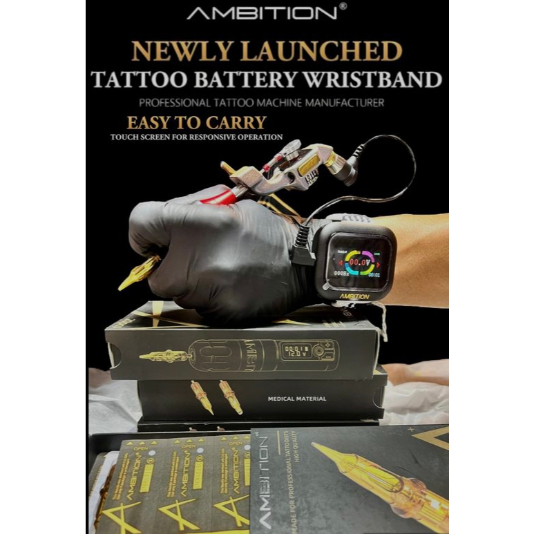 Ambition S1 แหล่งจ่ายไฟเครื่องสัก พาวเวอร์ซัพพลายนาฬิกาข้อมือไร้สาย หน้าจอสัมผัส 1600mAh แบบพกพา สําหรับเครื่องสักโรตารี่