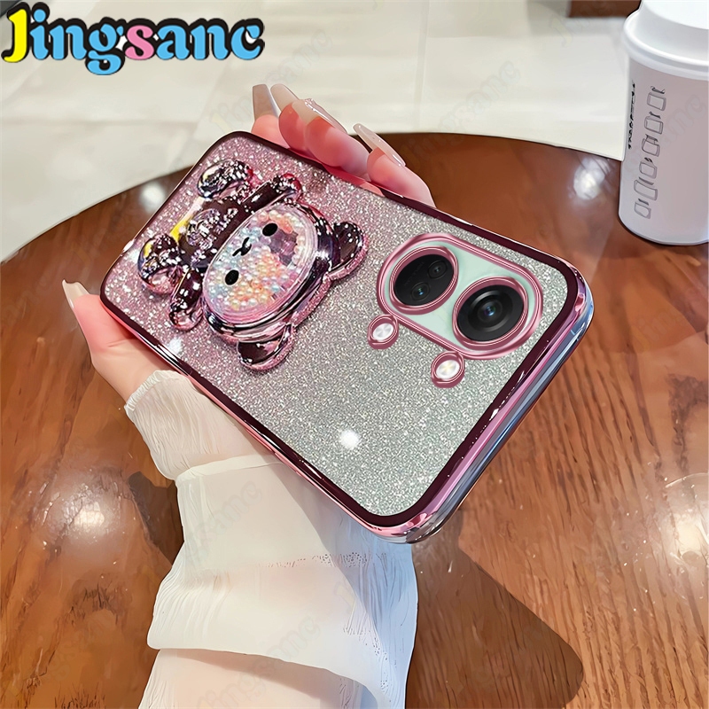 Jingsanc สําหรับ OnePlus Nord 3 5G/OnePlus Ace 2V 5G โปร่งใสชุบ Gradient Glitter เคสโทรศัพท์หมีวงเล็