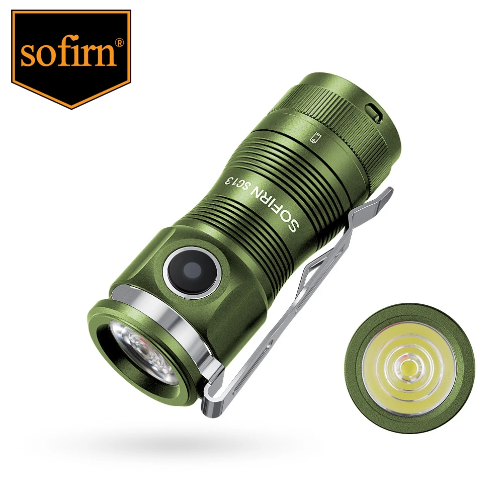 Sofirn สีเขียว SC13 ชาร์จ USB C 1300 lumens ไฟฉาย LED น้ําหนักเบาขนาดกะทัดรัด EDC Light สําหรับพกพาท