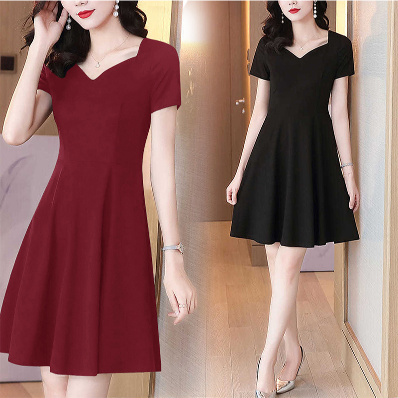 Oversize 3XL แฟชั่นผู้หญิง Midi ชุดแขนสั้นเสื้อ V คอชุด Causal สาวหลวมยาว A-Line เสื้อชุดฤดูร้อน #A188