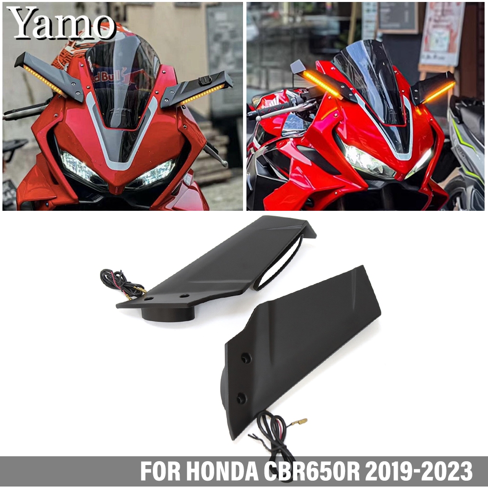 สําหรับ Honda CBR650R CBR500R 2019-2024 กระจกมองหลังดัดแปลงรถจักรยานยนต์พร้อมปีกลมคงที่และแสงสะท้อน