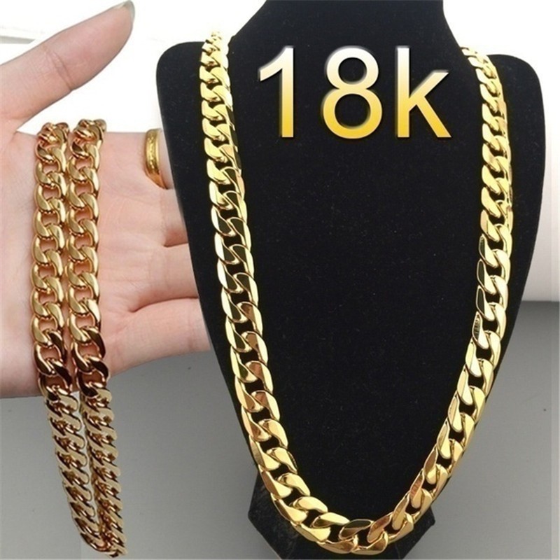 สร้อยคอทองคำแฟชั่นใหม่สำหรับผู้ชายสีทอง18K ขนาด6มม.
