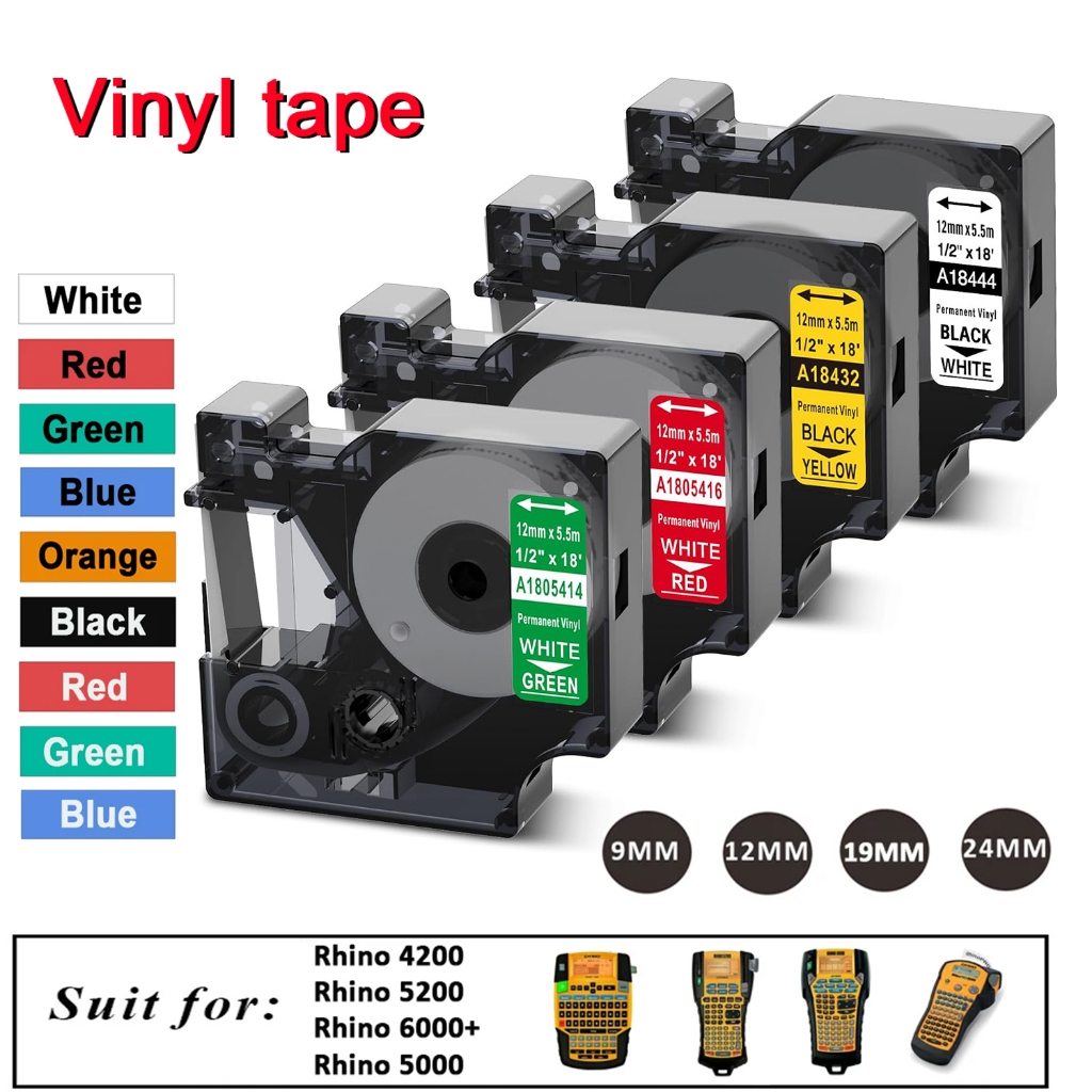 เทปอุตสาหกรรมไวนิล DYMO Rhino ที่ใช้งานได้ 18431 18443 18432 18444 1805435 18433 18445 1805431 18054