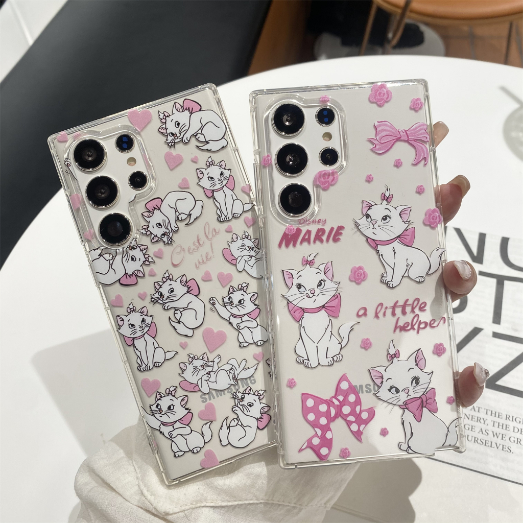 การ์ตูน น่ารัก Disney Marie Cat เคส Samsung Galaxy S24 S23 Ultra S23FE S22 Ultra S21FE S20 S21 S22 S24 Plus + S20FE S21Ultra S20Ultra Note20 Ultra Note10 Plus Note10Lite A55 A54 Case โปร่งใส ป้องกันการตก ซิลิกาเจล นุ่ม ซัมซุง เคส