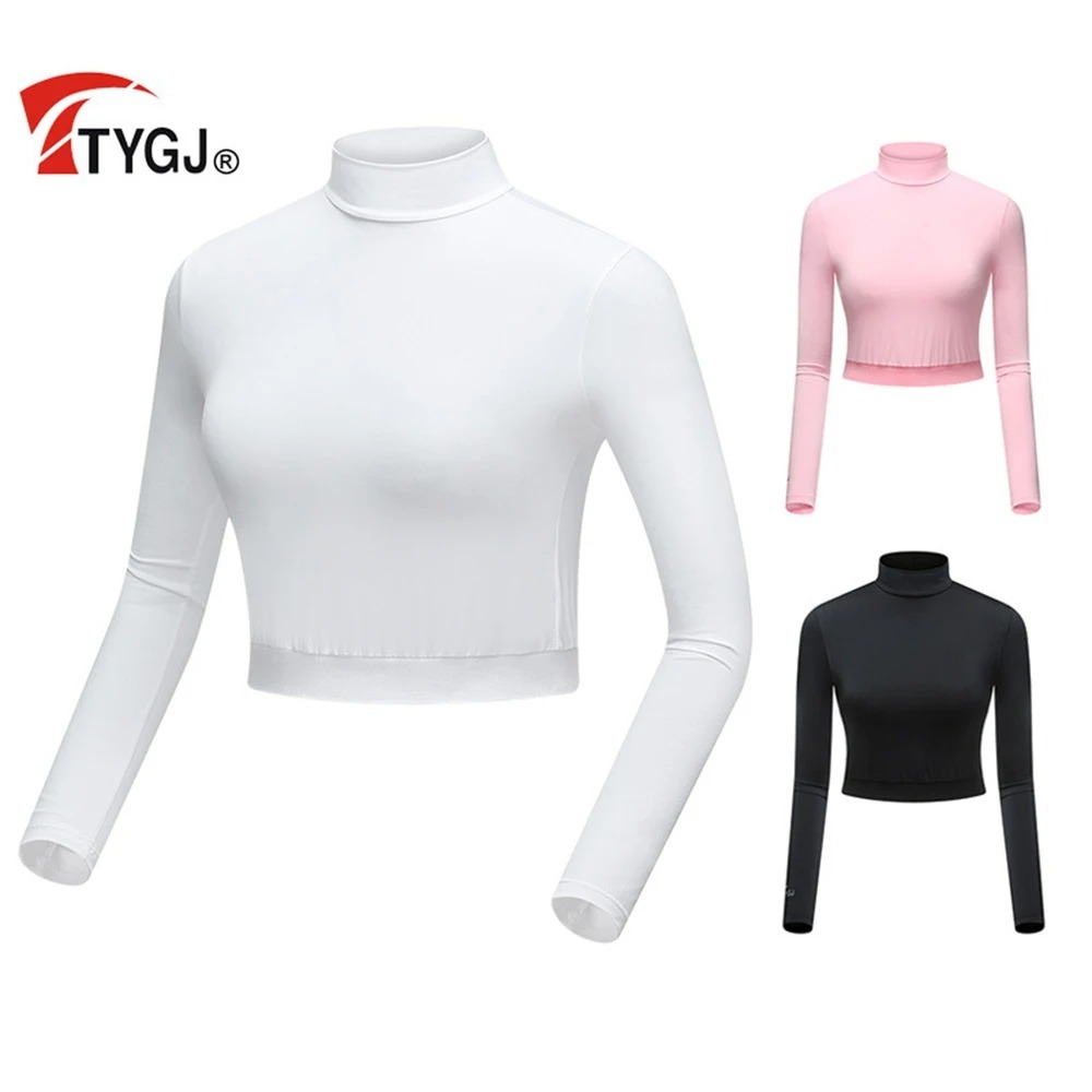 TTYGJ กอล์ฟเร็วแห้งเสื้อยืดผู้หญิงฤดูร้อนดวงอาทิตย์ด้านบนเอวสูงผ้าไหมแขนยาวพิมพ์เสื้อ s-2XL T26