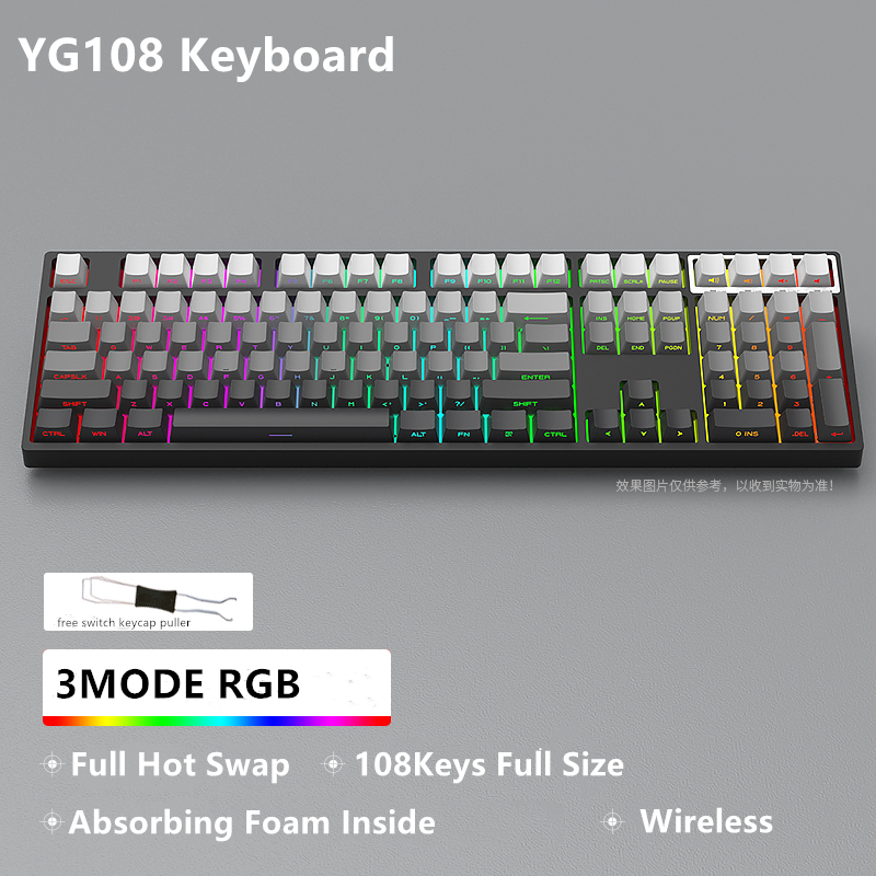 Mathew Tech YG108 Mechanical Keyboard 108 Keys 3 Mode Wired/Wireless/Bluetooth 2.4G RGB Hot Swap Gaming Keyboard