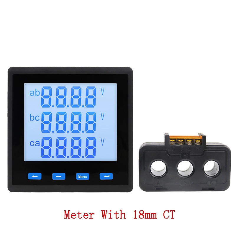 RS485 400V 3 เฟส Multi-function Digital จอแสดงผล LCD โวลต์มิเตอร์แอมป์มิเตอร์วัตต์พลังงานความถี่เมตร 18 มม.CT