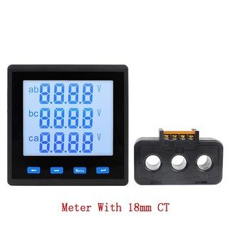 RS485 400V 3 เฟส Multi-function Digital จอแสดงผล LCD โวลต์มิเตอร์แอมป์มิเตอร์วัตต์พลังงานความถี่เมตร 18 มม.CT