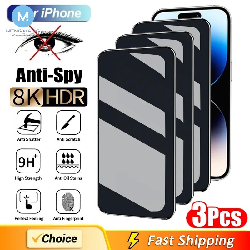 3 ชิ้น Anti-Spy ความเป็นส่วนตัวกระจกนิรภัยสําหรับ iPhone 16 15 14 13 12 11 Pro ProMax X XS XR MAX SE 8 7 6 6S Plus Mini ProMax กระจกนิรภัยแบบเต็มหน้าจอ