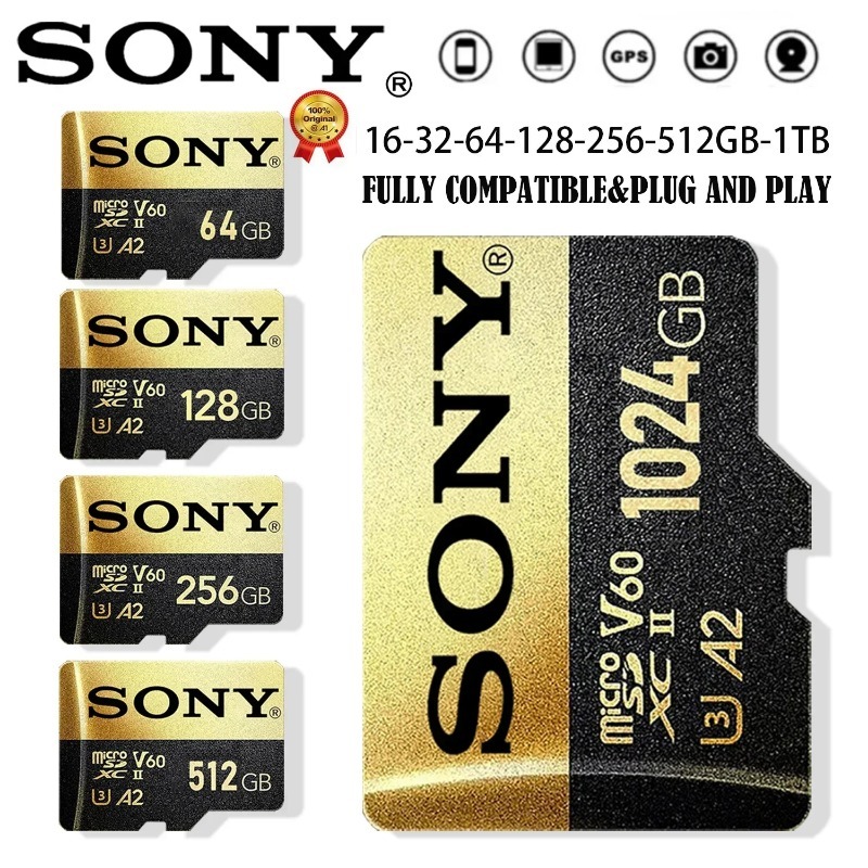 Sony Micro SD การ์ดหน่วยความจํา Class 10 2TB 1TB 512GB 256GB 128GB 64GB 32GB Micro SD TF แฟลชการ์ด 32 64 128 GB MicroSD สําหรับกล้องโทรศัพท์
