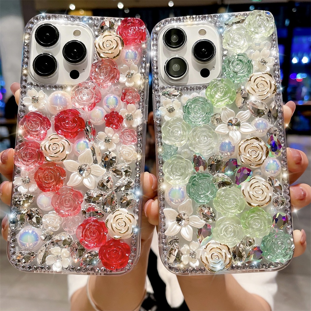 เพชรคริสตัล Handmade ปลอก Vivo V60 Lite 5G V50 V40 V30 Pro V30e V29 V29e V27 V27e V25 V25e V23 V23e เคสโทรศัพท์แฟชั่นหรูหรามุกดอกไม้ปกหลัง
